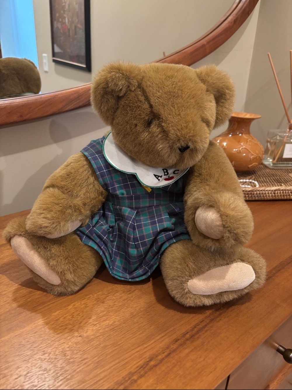 Vermont Teddy Bear Teacher in Green Plaid Dress with ABC Collar